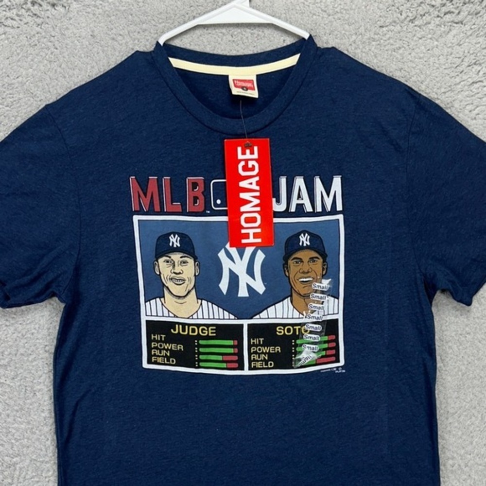 New York Yankeez T-Shirt Tee Men Small Blue Aaron Judge Juan Soto MLB Homage NEW